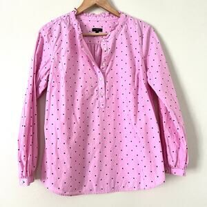 Talbot's Cotton Feminine Popover Buttondown Blouse Shirt Medium Petite Pink Dots